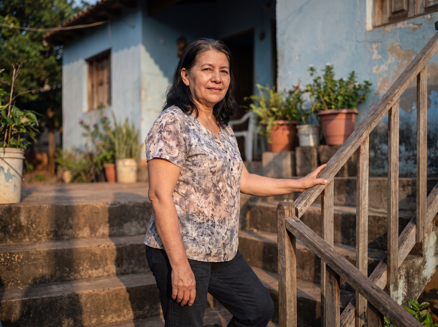 Mujer mayor bajando una escalera con paso firme