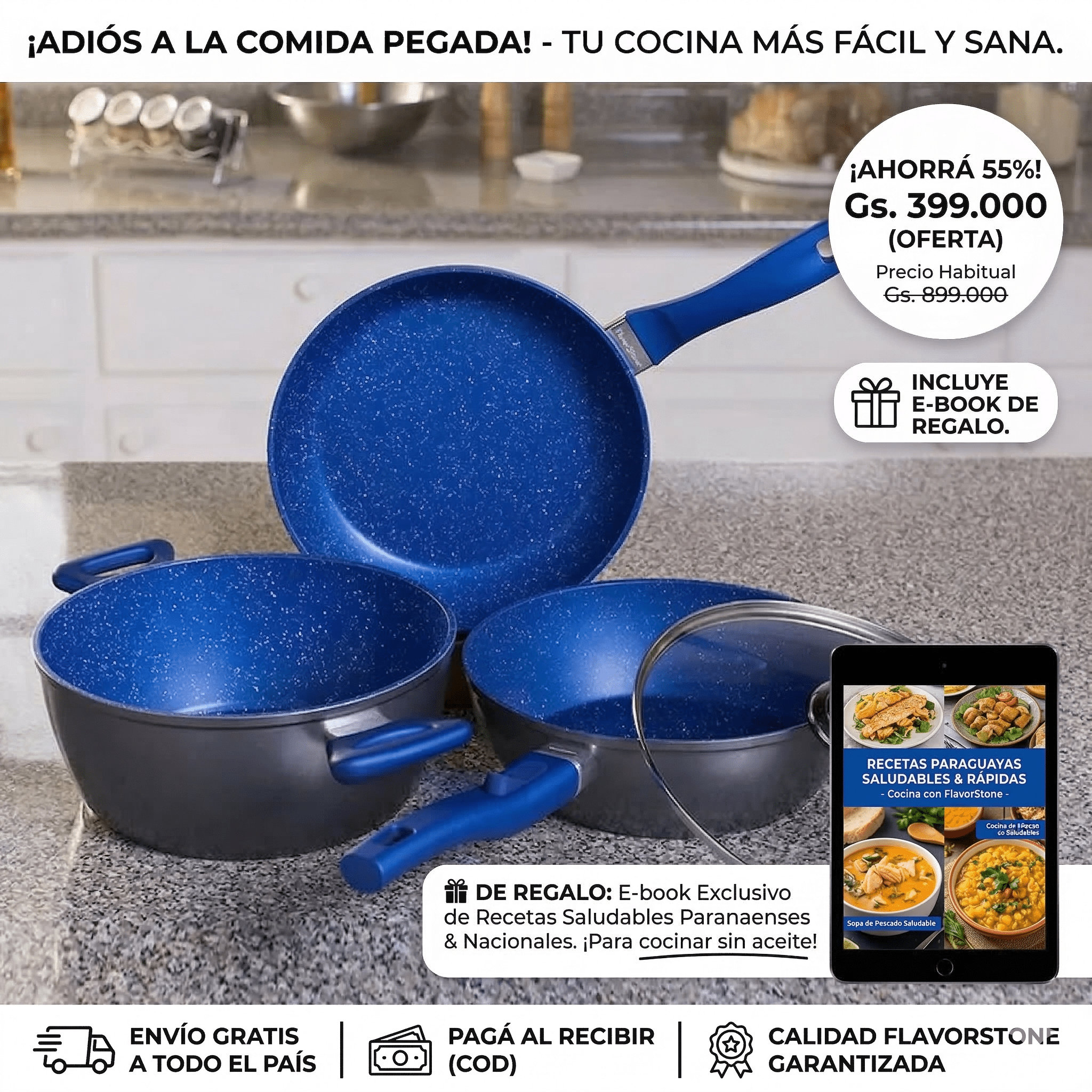 Master Set de Ollas y Sartenes FlavorStone Original - Antiadherente Sapphire