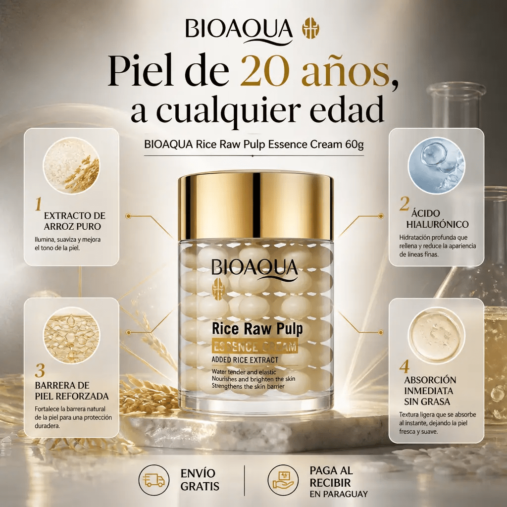 BIOAQUA Rice Raw Pulp Essence Cream – Crema Antiedad con Extracto de Arroz