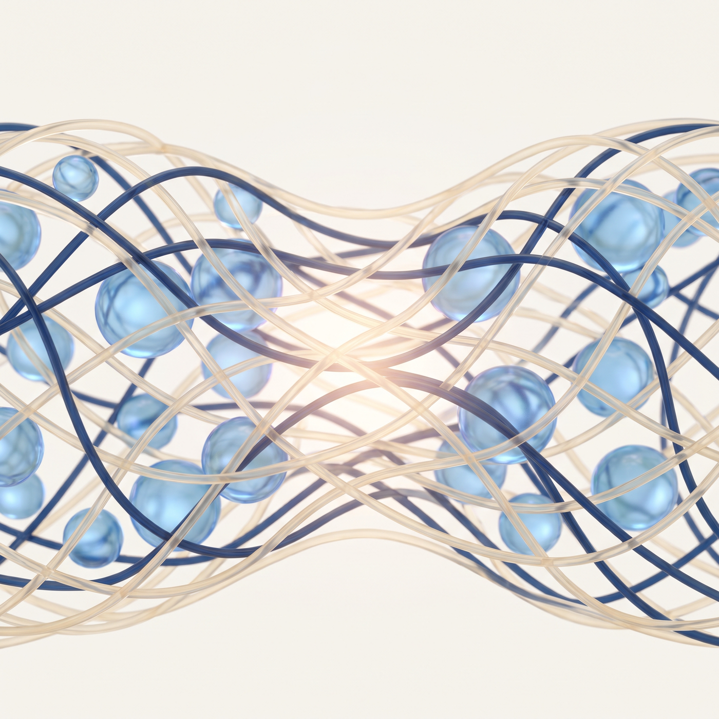 Ilustracion de la malla de colageno reteniendo agua como una esponja