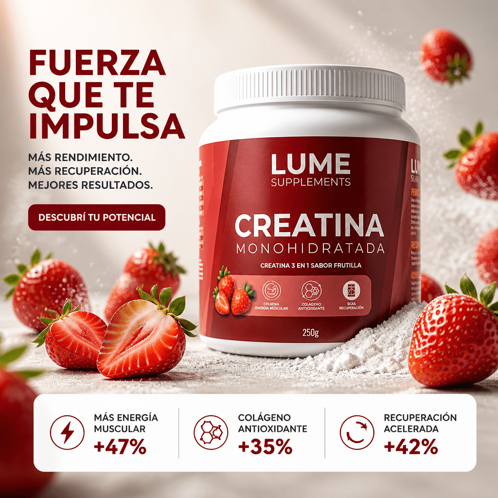 LUME Creatina 3-en-1 con Colágeno | Sabor Frutilla