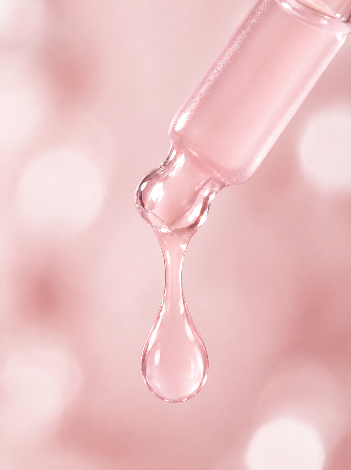Gotero soltando una gota espesa de serum rosado