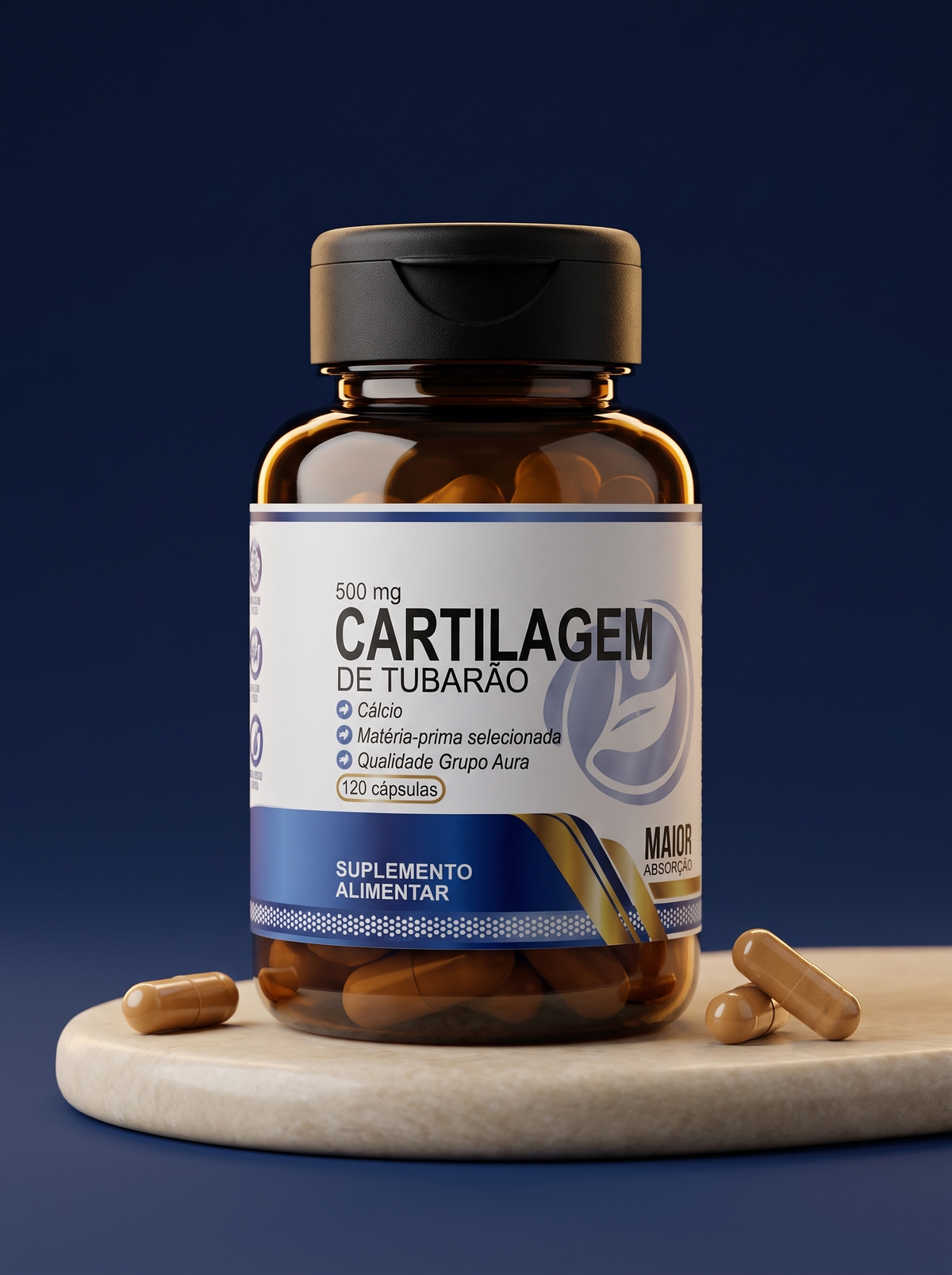Frasco de cartilago de tiburon 500 mg con capsulas alrededor