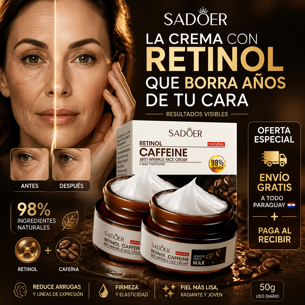 SADOER Retinol Caffeine Anti-Wrinkle Cream – Crema Antiedad con Retinol y Cafeína 50g
