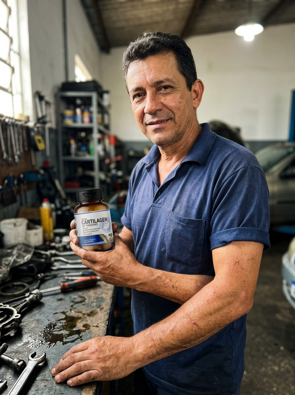 Cliente en su taller con el frasco en la mano